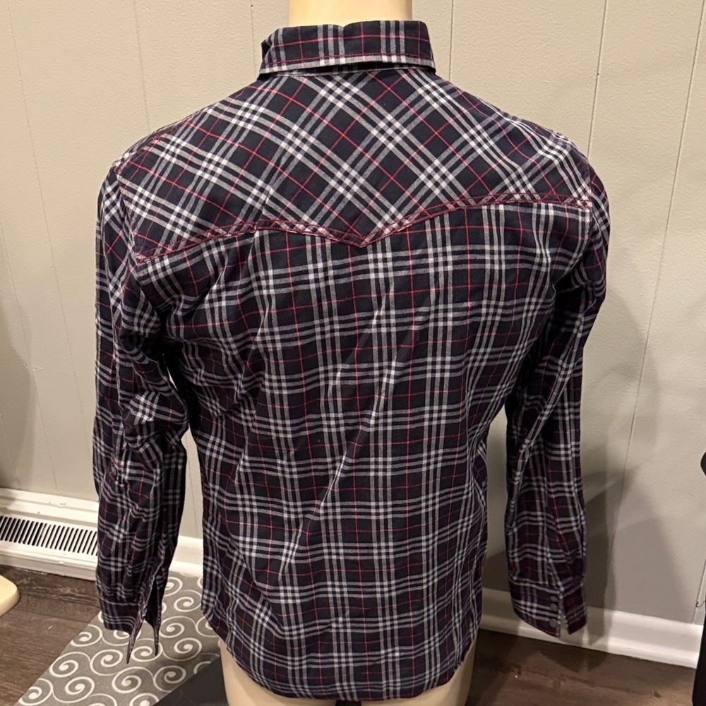 E 191 Unlimited Men's Plaid Button Down Shirt - Navy, Red, and White Business - Picture 6 of 7